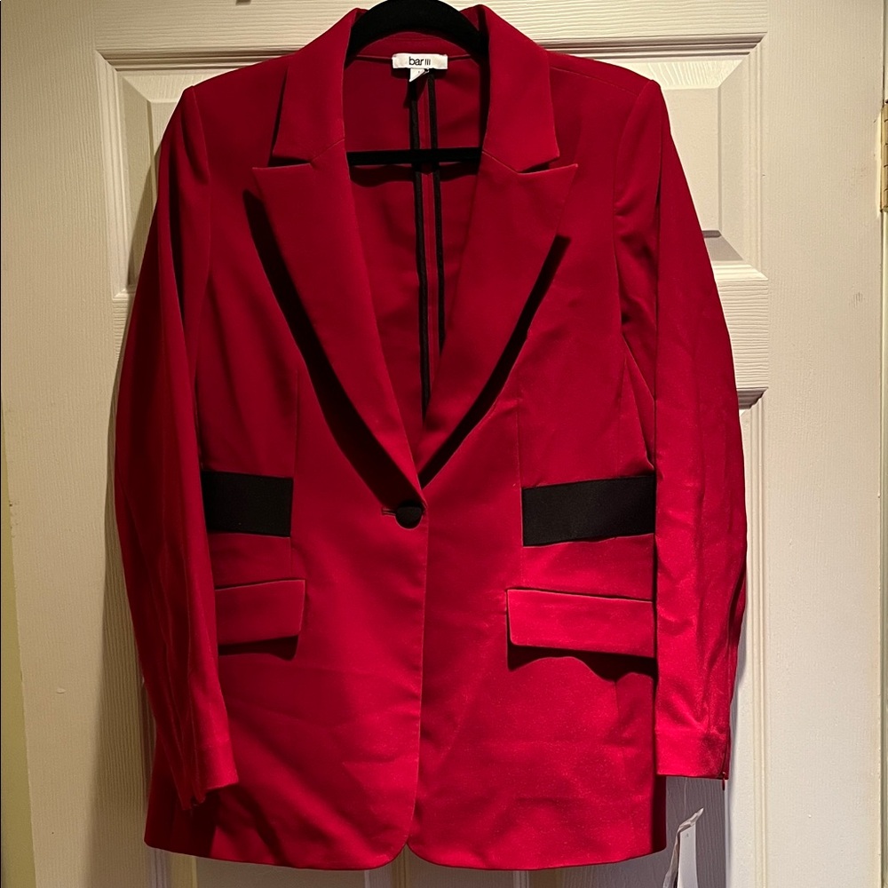 Bar III Vibrant Red Blazer with Black Accents